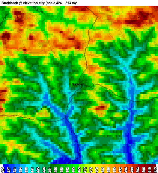 Buchbach elevation map