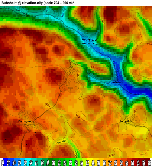 Bubsheim elevation map