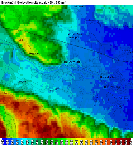 Bruckmühl elevation map