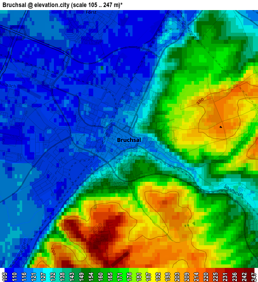 Bruchsal elevation map