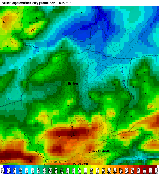 Brilon elevation map