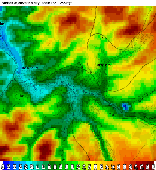 Bretten elevation map