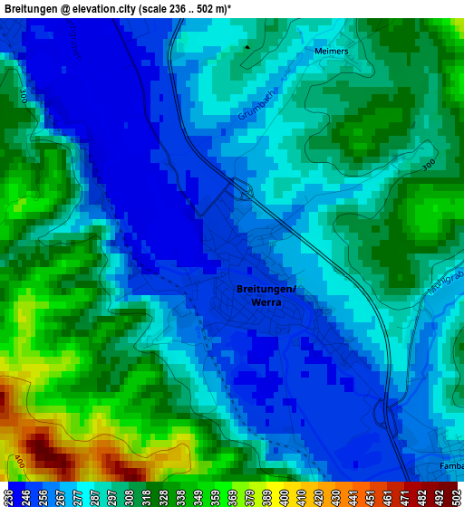 Breitungen elevation map