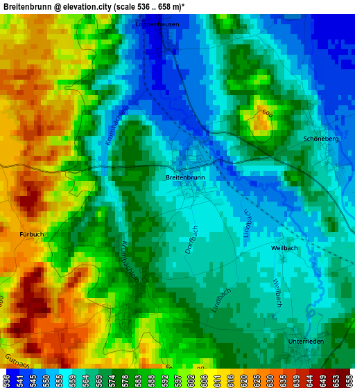 Breitenbrunn elevation map