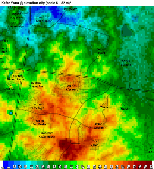 Kefar Yona elevation map