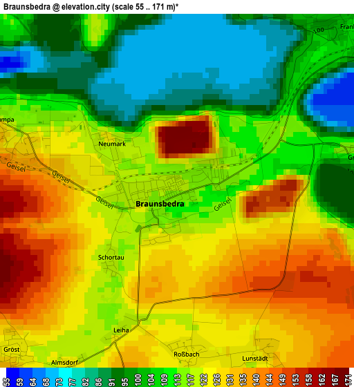 Braunsbedra elevation map