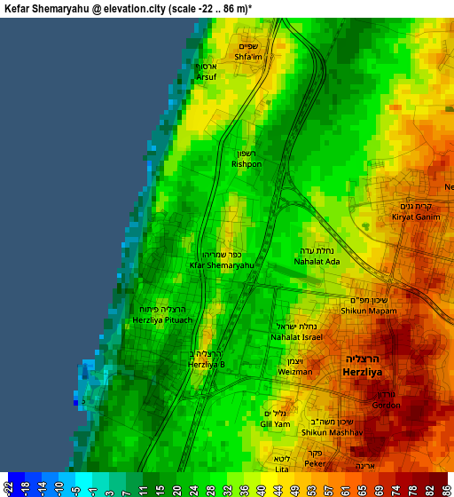 Kefar Shemaryahu elevation map