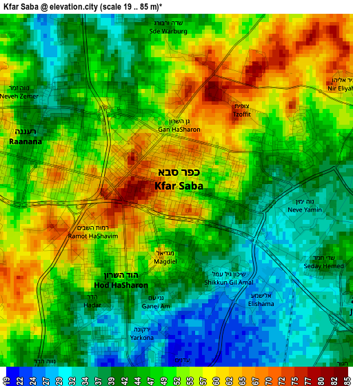 Kfar Saba elevation map