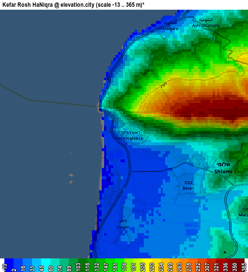 Kefar Rosh HaNiqra elevation map