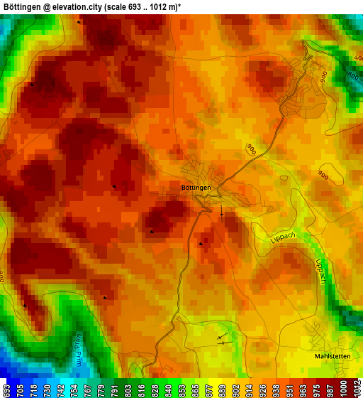 Böttingen elevation map