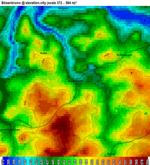 Bösenbrunn elevation map