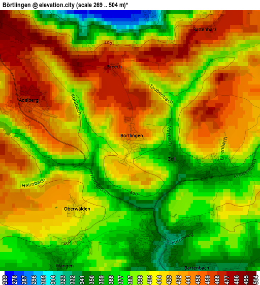 Börtlingen elevation map