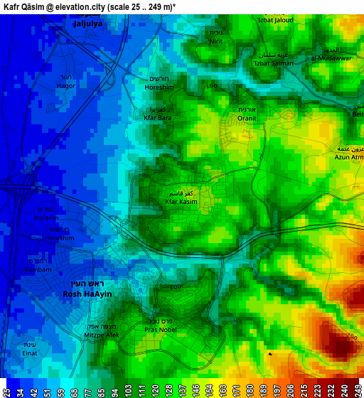 Kafr Qāsim elevation map