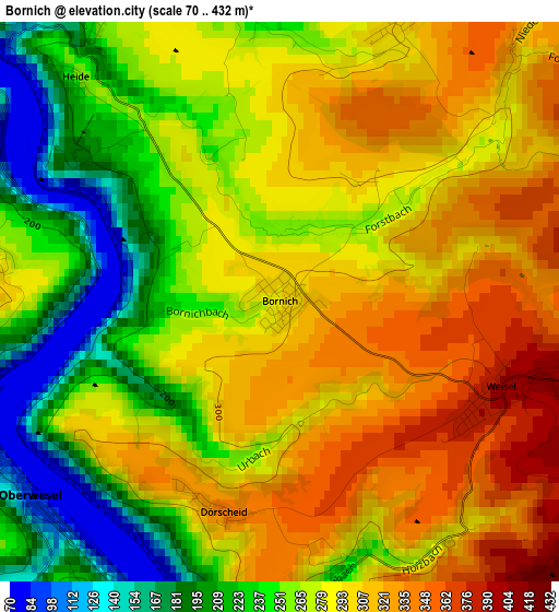 Bornich elevation map