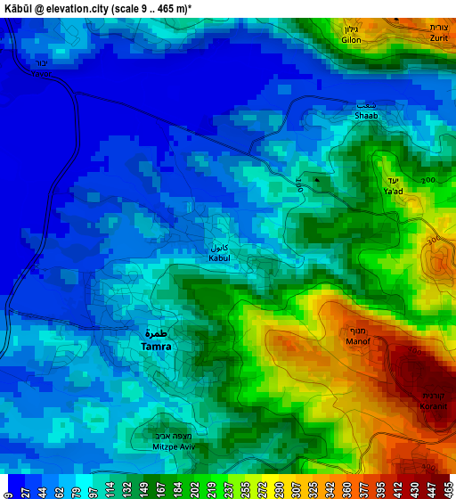 Kābūl elevation map