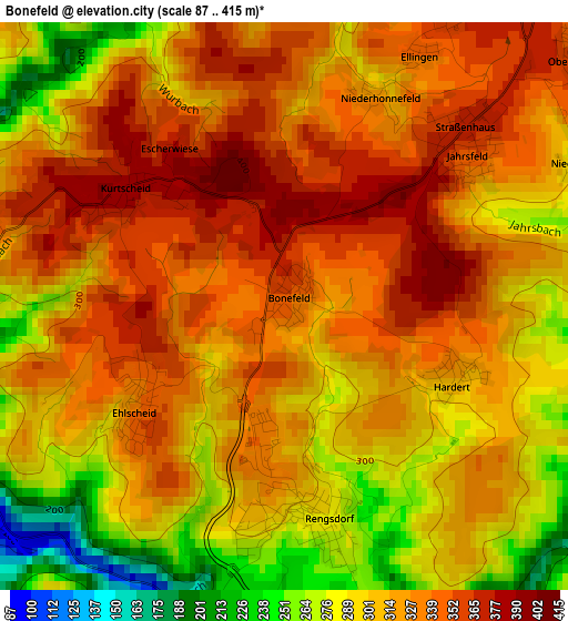 Bonefeld elevation map