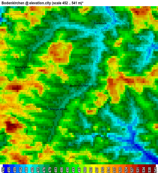 Bodenkirchen elevation map