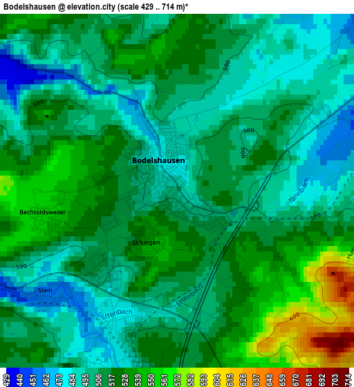 Bodelshausen elevation map