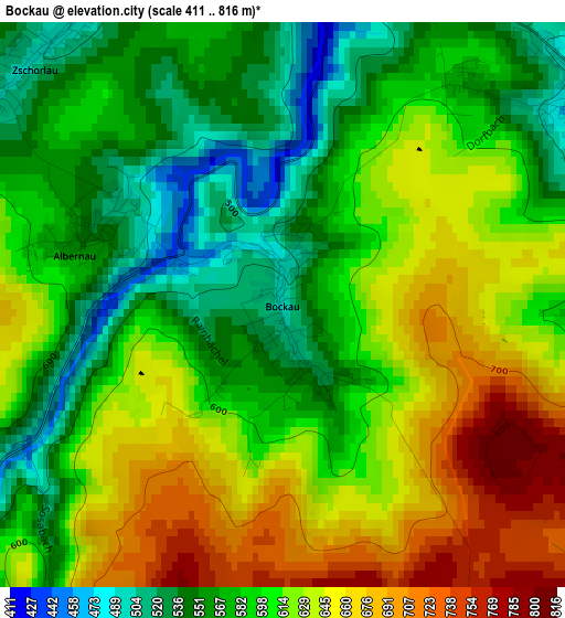 Bockau elevation map