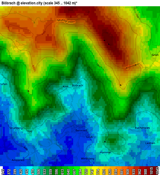 Böbrach elevation map