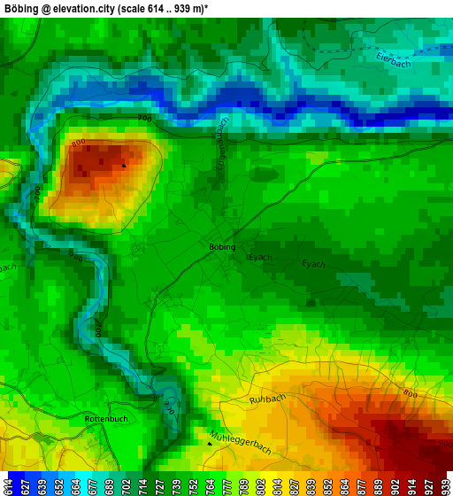 Böbing elevation map