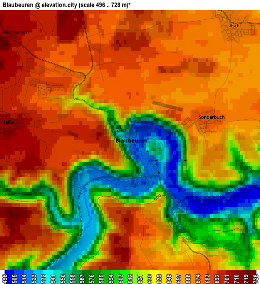 Blaubeuren elevation map