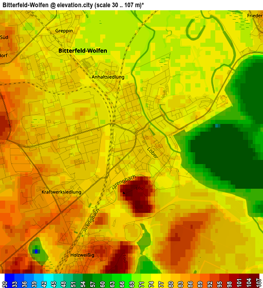 Bitterfeld-Wolfen elevation map