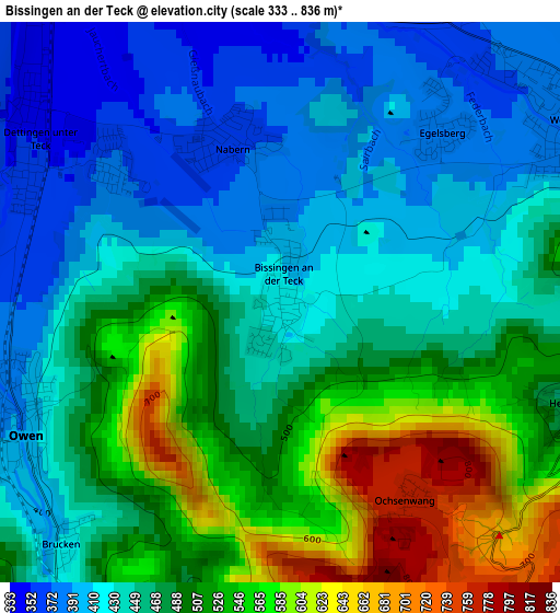 Bissingen an der Teck elevation map