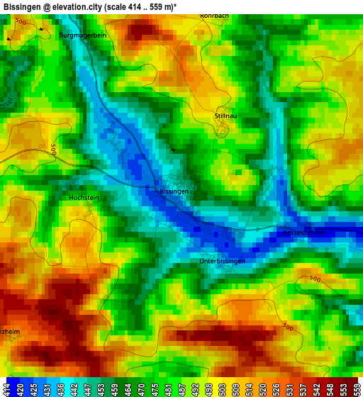 Bissingen elevation map