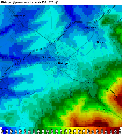 Bisingen elevation map