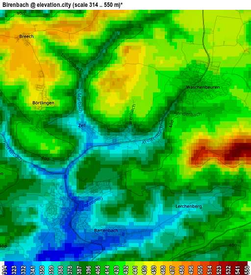 Birenbach elevation map