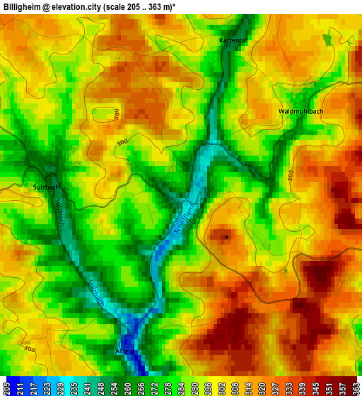 Billigheim elevation map