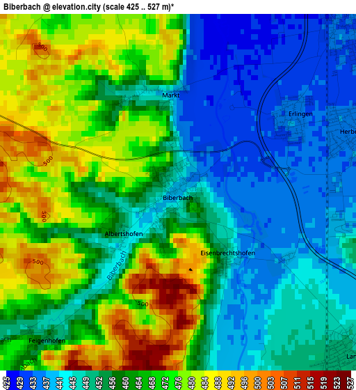 Biberbach elevation map