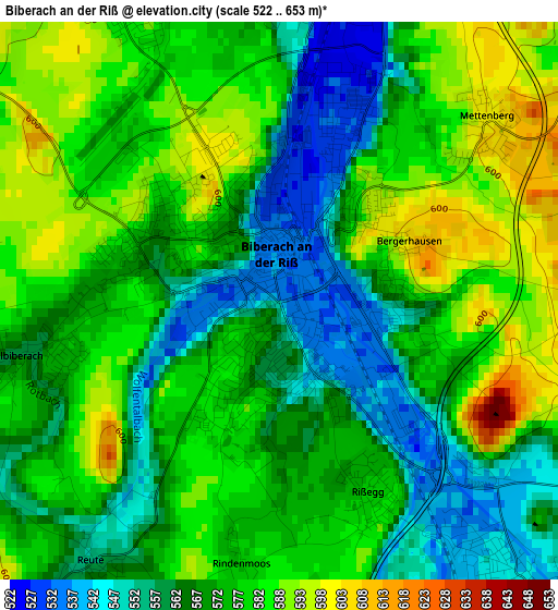 Biberach an der Riß elevation map