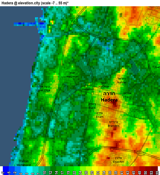 Hadera elevation map