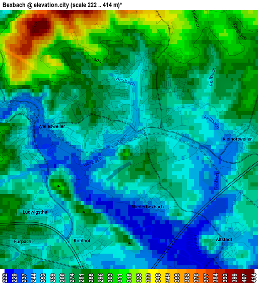 Bexbach elevation map