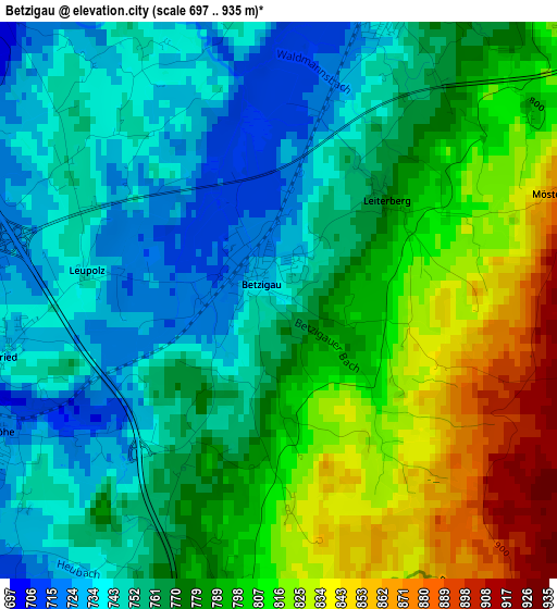 Betzigau elevation map