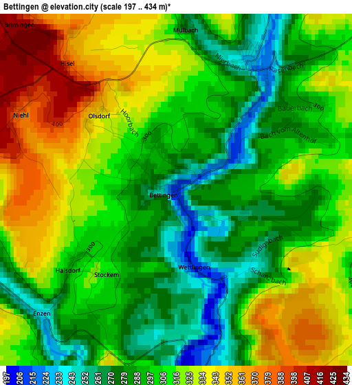 Bettingen elevation map