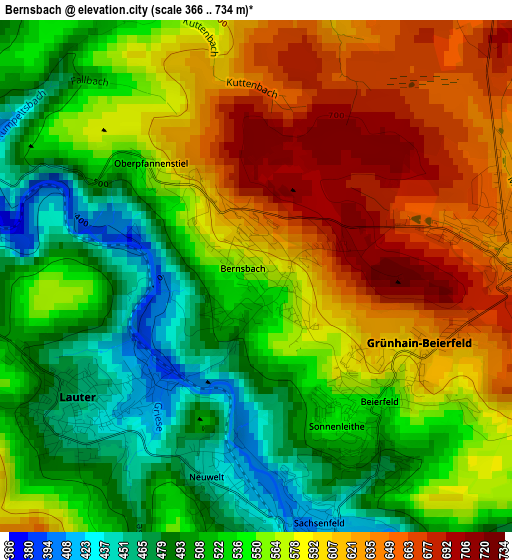 Bernsbach elevation map