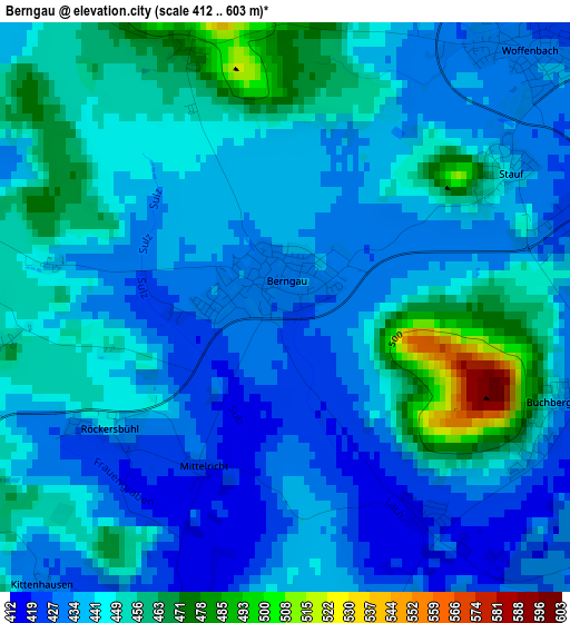 Berngau elevation map