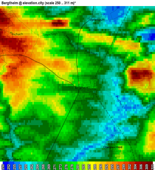 Bergtheim elevation map