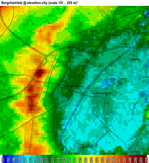Bergrheinfeld elevation map