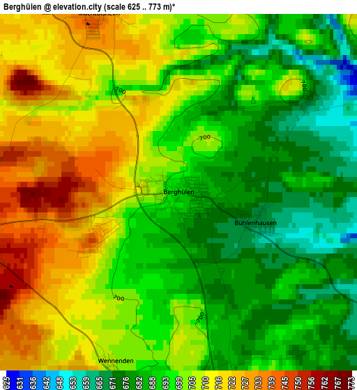 Berghülen elevation map