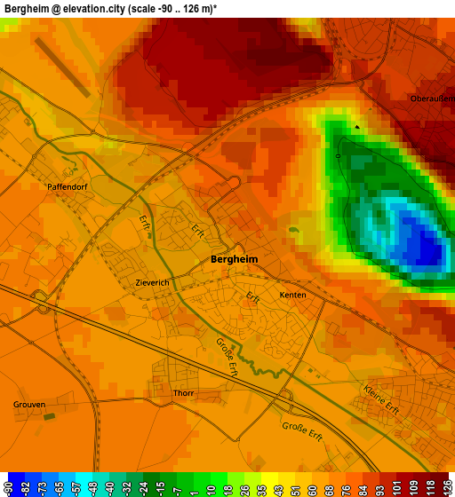 Bergheim elevation map