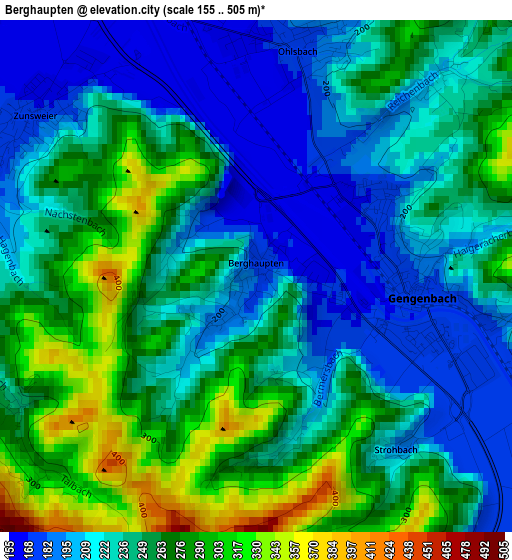 Berghaupten elevation map