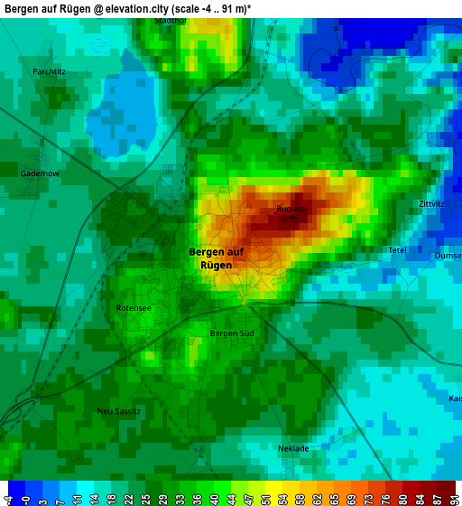 Bergen auf Rügen elevation map
