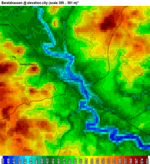 Beratzhausen elevation map