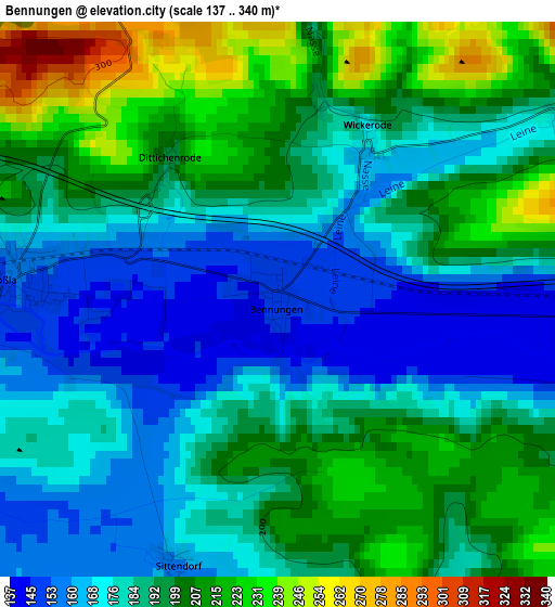 Bennungen elevation map