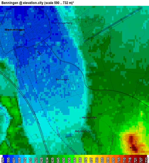 Benningen elevation map