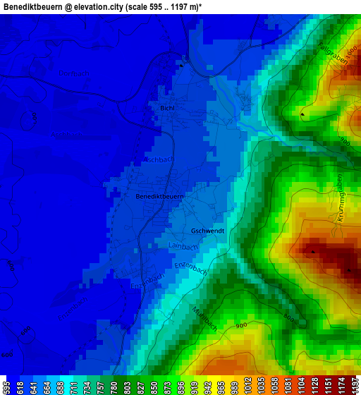 Benediktbeuern elevation map